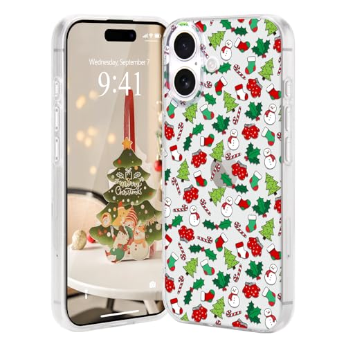 Lafunda Weihnachten Hülle Kompatibel mit iPhone 16 Plus Handyhülle Transparent Durchsichtig Kratzfest Case mit Christmas niedlich Weihnachtssocken Muster UltraDünn Schutzhülle für iPhone 16 Plus von Lafunda