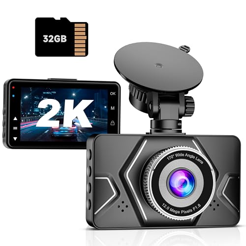 Dashcam für Auto, 2 K, mit 64 GB SD-Karte, 3,0 Zoll (7,6 cm), 170 ° Weitwinkel, Autokamera mit Nachtsicht, Parkmonitor, Bewegungserkennung von Lagocars