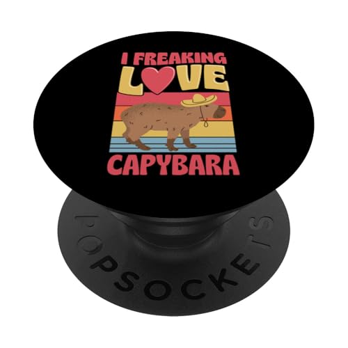 I Freaking Love Capybara Capybara-Herz im Retro-Vintage-Stil PopSockets Klebender PopGrip von Laidback Capybara Merch With a Wholesome Aesthetic