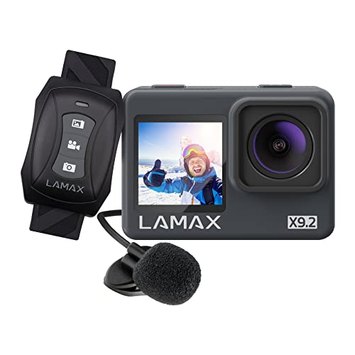 Lamax X9.2 Action Cam 4K 16MP 60 fps WiFi, 40 m Wasserdicht, Beste MAXsmooth Stabilisierung, 1,3″-Display auf der Vorderseite, Unterwasserkamera, 22 Zubehör Kit, Fernbedienung, Externes Mikrofon von Lamax