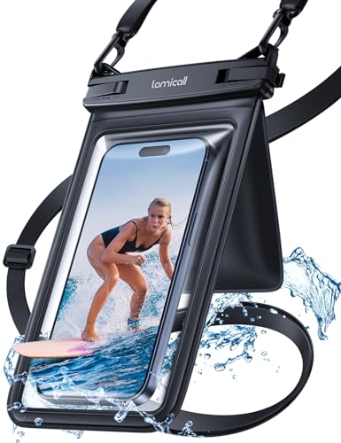 Lamicall wasserdichte Handyhülle, Unterwasser Handytasche - [Doppelte Taschen] Wasserfeste Hülle für Schwimmen, IPX8 Waterproof Phone Case für iPhone 16/15/14/13, Samsung, Smartphone bis zu 7,5 Zoll von Lamicall