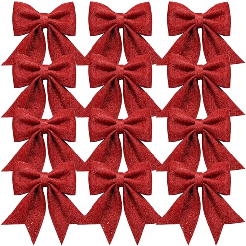 Weihnachtsbaumbögen 12pcs 6x5in Rote Weihnachtsbögen Mehrzwecker dekorativer Glitzer Stoff Weihnachtsbögen für Geschenkverpackung, Kunsthandwerk, Girlande, Swag, Kranz von Lamppdcor