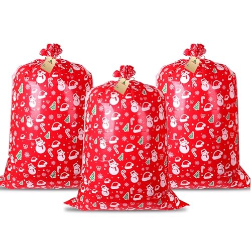 Weihnachtstaschen für Geschenke 3PCS Große Weihnachtsgeschenkbeutel 36x56in Übergroße Weihnachtsgeschenkbeutel mit Tag und Streich wiederverwendbares Plastikgeschenk -Verpackungstaschen für von Lamppdcor