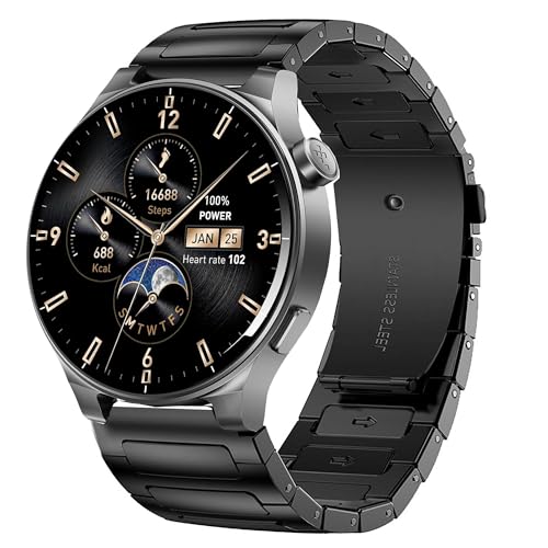 Lamshaw Kompatibel mit TOZO S5-Bändern, 22 mm massives Business-Edelstahl-Metallband, kompatibel mit TOZO S6, S5, S3 Smartwatch (schwarz, 22 mm Band) von Lamshaw