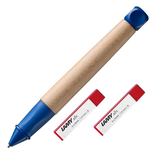 LAMY abc SET aus kindgerechtem Bleistift 110 aus Ahornholz und rutschfestem Griffstück in blau, Kappe und Würfel aus Kunststoff und 2x 6er Set bruchfeste Bleistiftminen M 44, 1.4mm B von Lamy