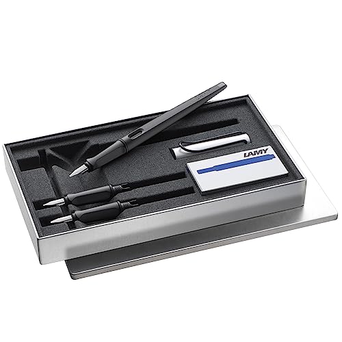 LAMY joy AL Set 011 – Schönschreibfüller-Set in der Farbe Al-black mit drei austauschbaren Federeinheiten, Tintenpatronen und Metall-Geschenkbox – Federspitzen 1,1, 1,5 & 1,9 mm von Lamy