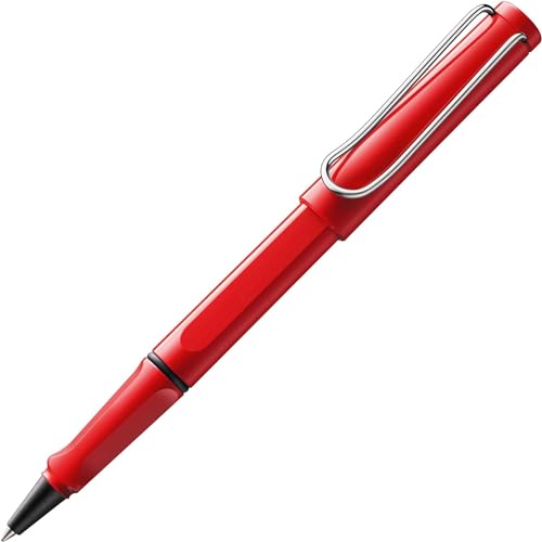 Lamy safari red Tintenroller – zeitlos klassicher Stift mit ergonomischem Griff & Strichbreite M - Gehäuse aus robustem ASA-Kunststoff – mit Tintenrollermine M 63 in blau von Lamy