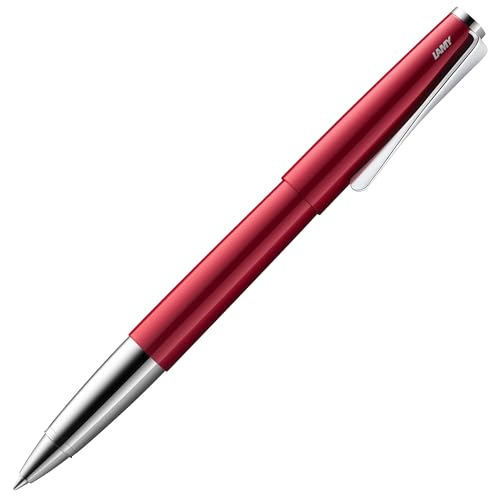 Lamy studio pianored Tintenroller – universeller Stift in elegantem Gehäuse aus Ganzmetall – mit propellerförmigem Clip & in Strichbreite M – mit Tintenrollermine M 63 in schwarz von Lamy