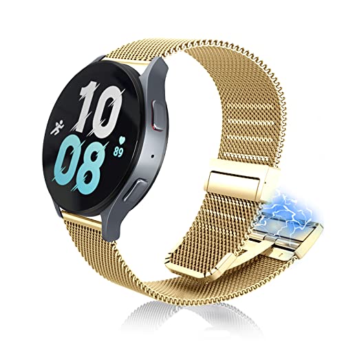 LanQii 20MM Edelstahl Uhrenarmband Kompatibel mit Samsung Galaxy Watch 6 Classic 43mm 47mm/Galaxy Watch 6 40mm 44mm, Mesh Metal Armband Magnetverschluss Ersatzarmband für Watch GT 3 Pro 43mm -Golden von LanQii