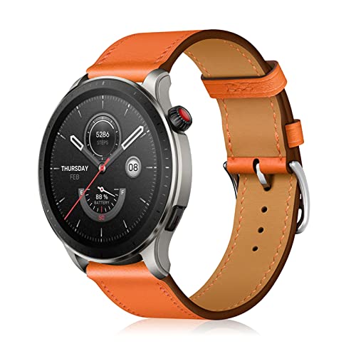 LanQii 22mm Lederarmband Kompatibel mit Amazfit Balance/Bip 5/Cheetah/Cheetah Pro/GTR 4/GTR 3, Armband Leder Ersatz Ersatzarmband Damen Herren für Huawei Watch GT 4 46mm/Watch 4 Pro/Watch 4 -Orange von LanQii