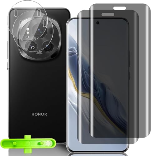 LanQii Privacy Schutzfolie Kompatibel mit Honor Magic 6 Pro 5G, [2+2 Stück] TPU Anti-Spy Displayschutzfolie + Kameraschutz Panzerfolie Blasenfreie für Honor Magic 6 Pro 5G von LanQii