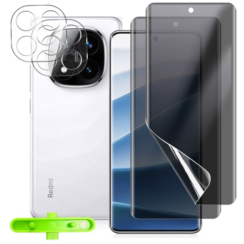 LanQii Privacy Schutzfolie für Xiaomi Redmi Note 14 Pro, [2+2 Stück] TPU Anti-Spy Displayschutzfolie + Kameraschutz Panzerfolie Blasenfreie Positionierhilfe für Xiaomi Redmi Note 14 Pro von LanQii