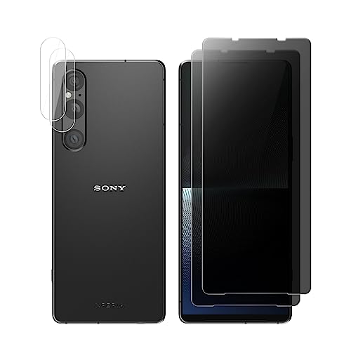 LanQii Sichtschutz Schutzfolie Kompatibel mit Sony Xperia 1 V 5G, [2+2 Stück] Privacy Displayschutzfolie + Kameraschutz Panzerfolie, 9H Härte Anti-Kratzen Anti-Spy Film für Sony Xperia 1 V von LanQii