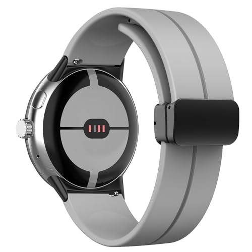 LanQii Silikon Armband Kompatibel mit Google Pixel Watch 2/Google Pixel Watch, Weiches Sport Ersatzarmband Magnetverschluss Uhrenarmbänder Herren Damen für Google Pixel Watch 2/Pixel Watch -Grau von LanQii