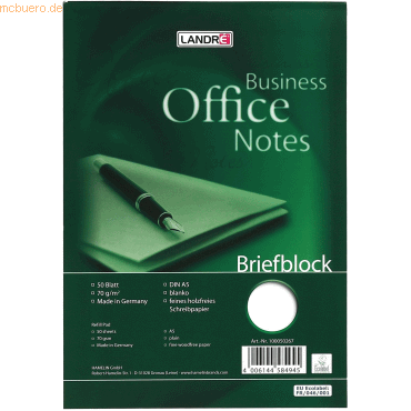 Landre Briefblock A5 50 Blatt blanko 70g/qm holzfrei weiß von Landre