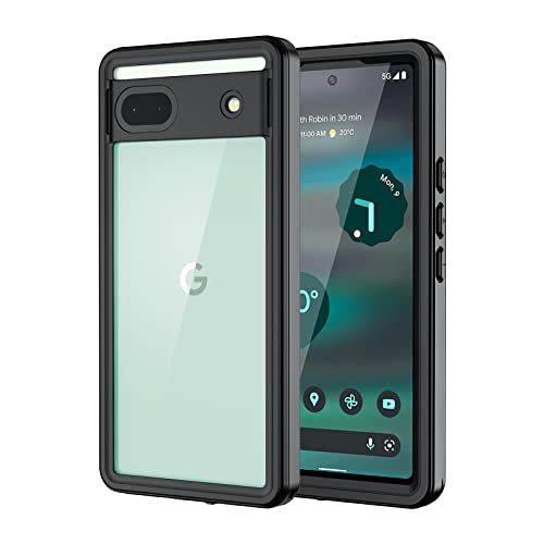 Lanhiem Pixel 6a Hülle, IP68 wasserdicht, staubdicht, stoßfest, mit eingebautem Displayschutz, Ganzkörper-Schutzhülle für Google Pixel 6a 5G, Schwarz/Transparent von Lanhiem