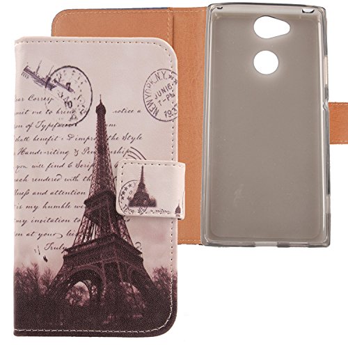 Lankashi PU Flip Stand Leder Tasche Hülle Case Cover Wallet Schutz Handy Etui Skin Für Sony Xperia XA2 (Stamp Tower Design) von Lankashi