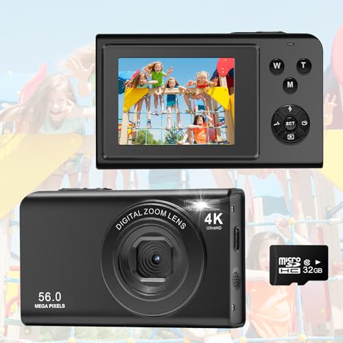 Digitalkamera, AutoFocus 4K Fotoapparat Fotokamera mit 32GB Speicherkarte,16X Digitalzoom，56MP with 2,7" großem Bildschirm, Kompaktkamera Fotokamera für Kinder Einsteiger von LanteXG