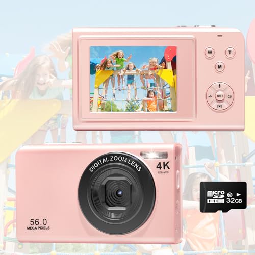 Digitalkamera, AutoFocus 4K Fotoapparat Fotokamera mit 32GB Speicherkarte,16X Digitalzoom，56MP with 2,7" großem Bildschirm, Kompaktkamera Fotokamera für Kinder Einsteiger von LanteXG