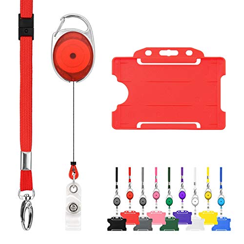 Trio Rot Ausweishülle Namenschilder mit Schlüsselbänder Badge Kartenhalter aus Plastik Ausweishalter Schlüsselanhänger Set Schlüsselring Retractable Reel mit Yoyo Clip ID Card Holder Abzeichen 10pc von Lanyards Tomorrow.co.uk