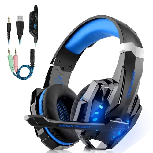 Laspi Gaming Headset mit Mikrofon, Headset Gaming with LED Licht für PS4 PS5 3D Surround Sound Noise Cancelling Kopfhörer Mit Mikrofon 3,5 mm Klinke von Laspi