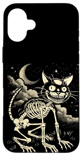 Hülle für iPhone 16 Plus Grinning Skeleton Cat Under Crescent Moon von Last Gasp Graphics