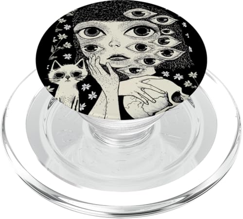 Strange Illustration Of Girl With Eyes, Cat And Skull PopSockets PopGrip für MagSafe von Last Gasp Graphics