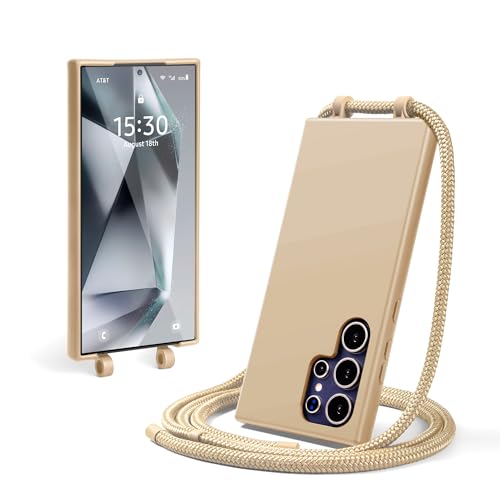 Lawonda Handykette Hülle für Samsung Galaxy Handyhülle mit Band und Schutzfolie, Umhängen Case mit Schnur zum Umhängen Kordel Necklace Hülle Schutzhülle (Beige, für Samsung Galaxy S23 Ultra) von Lawonda