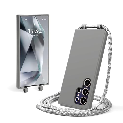 Lawonda Handykette Hülle für Samsung Galaxy Handyhülle mit Band und Schutzfolie, Umhängen Case mit Schnur zum Umhängen Kordel Necklace Hülle Schutzhülle (Grau, für Samsung Galaxy S23 Ultra) von Lawonda