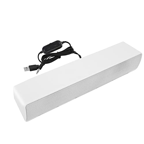 Tragbare Soundbar, Stereo Soundbar mit USB Kabel Musik Player, Bass Surround Soundbox mit 3.5 mm Audiostecker für PC, Mobiltelefone, Desktop, Laptop, Fernseher, Tablet MP3, MP4(Weiß) von Lazmin