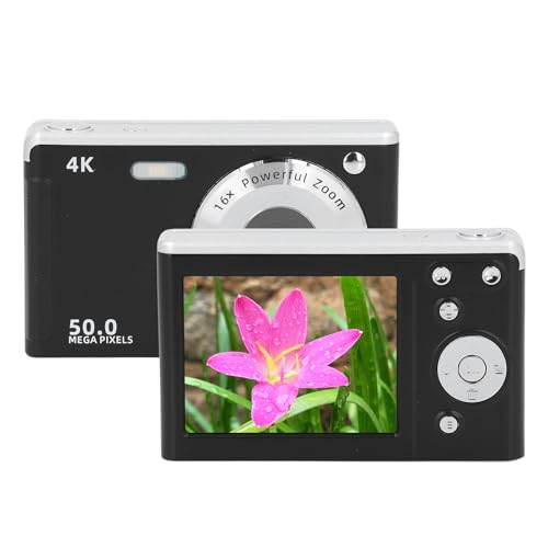 4K-Digitalkamera, HD 50 MP Digitale Point-and-Shoot-Kamera mit 2,8-Zoll-LCD-Bildschirm, 16-fachem Zoom, AF-Autofokus, Kleine Taschenkamera für Kinder, Studenten und Kinder (Black) von Lazmin112