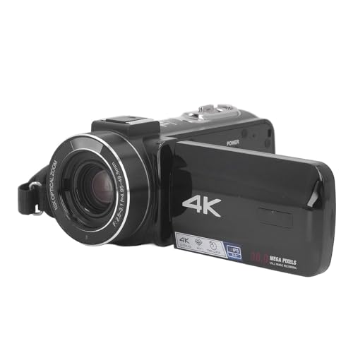 Lazmin112 4K-Videokamera-Camcorder, 30 MP HD-Vlogging-Kamerarecorder, 10-facher Digitalzoom, 3-Zoll-Touchscreen, mit Fernbedienung, 2 Batterien, Gegenlichtblende, für Fotoaufnahmen von Lazmin112