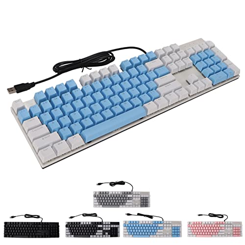 Lazmin112 Mechanische RGB-Gaming-Tastatur, 104 Tasten, Verschleißfeste USB-Tastatur mit Blauem Schalter, Kratzfeste Schreibtastatur, für PC, Notebook-Computer(Weiß Blau) von Lazmin112