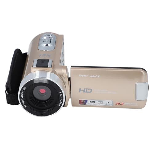 Lazmin112 Videokamera-Camcorder, Full HD 1080P 30 MP IR-Nachtsicht-Vlogging-Kamera-Recorder, mit 270-Grad-Drehung, 18-facher Digitalzoom-Camcorder mit Akku (Gold) von Lazmin112