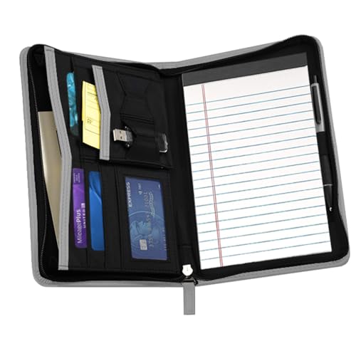 Lcjtop Junior Business-Padfolio – A5-Portfolio-Ordner und Reißverschluss, Ordner mit 12,7 x 20,3 cm Schreibblock und Innentasche, Executive Business Organizer für Damen, Grau von Lcjtop