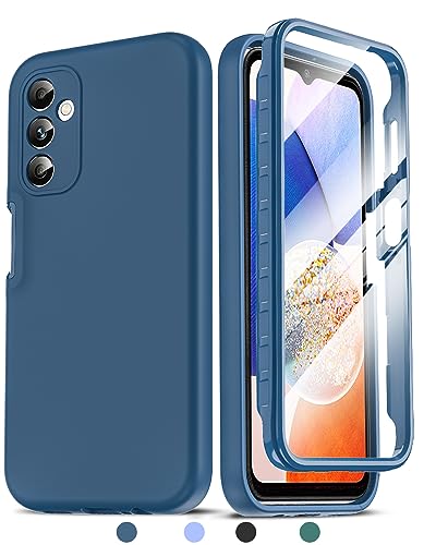 LeYi Handyhülle für Samsung Galaxy A14 5G/4G Hülle mit Doppelseitige, Rundumschutz Schutzhülle mit Eingebautem Displayschutz, Kratzfeste Silicone TPU Bumper Outdoor Doppel A 14 Case Cover Blau von LeYi