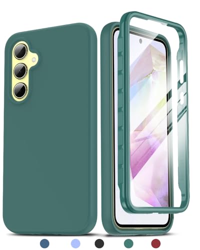 LeYi Handyhülle für Samsung Galaxy A35 5G Hülle mit Doppelseitige, Rundumschutz Schutzhülle mit Eingebautem Displayschutz, Kratzfeste Silicone TPU Bumper Outdoor Doppel A 35 Case Cover Grün von LeYi