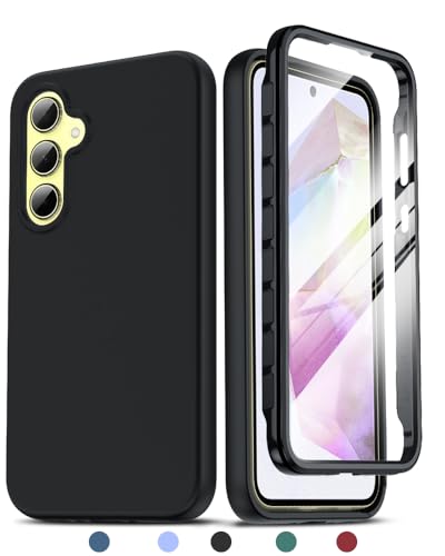 LeYi Handyhülle für Samsung Galaxy A35 5G Hülle mit Doppelseitige, Rundumschutz Schutzhülle mit Eingebautem Displayschutz, Kratzfeste Silicone TPU Bumper Outdoor Doppel A 35 Case Cover Schwarz von LeYi