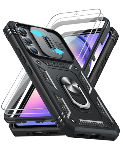 LeYi Handyhülle für Samsung Galaxy A54 5G Hülle mit Kameraschutz & 2 Schutzfolie, Full 360 Grad Ständer Tough Armor Schutzhülle Outdoor Bumper Handy Hülle A 54 5 G Hard Case Military Schwarz von LeYi