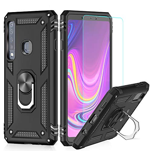 LeYi Hülle Galaxy A9 2018 Handyhülle,360 Grad Drehbar Ringhalter Cover Bumper TPU Schutzhülle mit Folie Schutzfolie für Case Samsung Galaxy A9 2018/A9 Star Pro/A9S Handy Hüllen Schwarz von LeYi