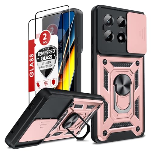 LeYi Hülle für Poco X6 Pro 5G Kamera Schieber Schutzhülle [2 Displayschutz Folie] Militärische Stehfunktion Handyhülle Kamera Objektivschutz Case Poco X6Pro 5 G Handy Hüllen Cover Rosa von LeYi