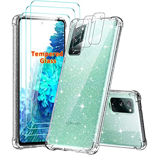 LeYi Hülle für Samsung Galaxy S20 FE 4G/S20 FE 5G(Nicht S20) Crystal Glitzer Handyhülle und 3*Schutzglas & 3*Kamera Folie, Glitter Air Cushion Stoßfest Cover Case TPU Schutzhülle Handy Hüllen Clear von LeYi