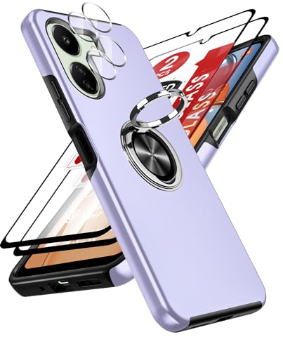 LeYi Hülle für Xiaomi Redmi 13C 4G Handyhülle mit 2*Panzerfolie & 2*Kamera Folie, TPU+PC Militärschutz Hybrid Schutzhülle mit 360 Grad Drehbar Metall Ring Halter Ständer Stoßfest Case Cover Lila von LeYi