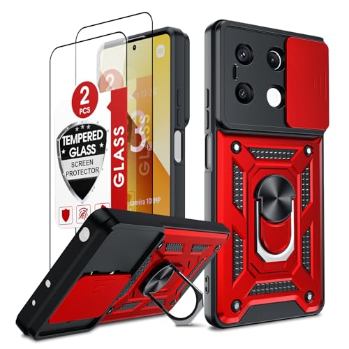 LeYi Hülle für Xiaomi Redmi Note 13 5G Kameraschieber Handyhülle [2 Displayschutzfolie] Militärschutz Cover Metallring Schutzhülle Schiebekamera Abdeckung Drehhalter Case Stoßfest Handy Hüllen Rot von LeYi