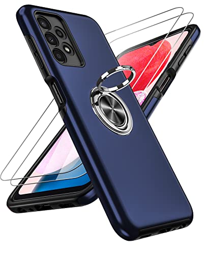 LeYi für Samsung Galaxy A13 4G Hülle mit Panzerglas Schutzfolie 2 Stück, Militär Drehbarer Ständer Stoßfest Hybrid Schutzhülle Standard Handyhülle Kameraschutz Case Cover für Samsung A13 4G Blau von LeYi