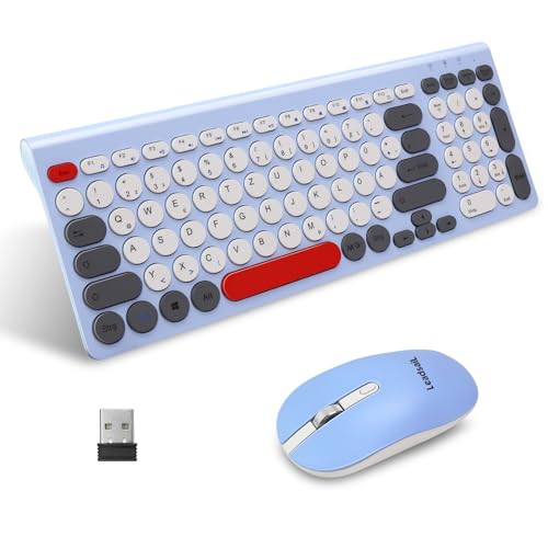 LeadsaiL, kabelloses Tastatur-Maus-Set, ergonomische Maus und Tastatur, kabellose PC-Tastatur und Maus, deutsches QWERTZ-Layout, leise Tastatur- und Maustasten, MacOS PC, Laptop, Farbig von LeadsaiL
