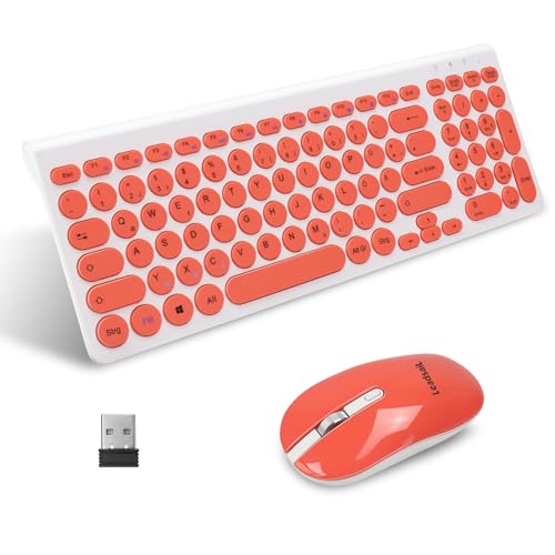 LeadsaiL, kabelloses Tastatur-Maus-Set, ergonomische Maus und Tastatur, kabellose PC-Tastatur und Maus, deutsches QWERTZ-Layout, leise Tastatur- und Maustasten, MacOS PC, Laptop, Rosa von LeadsaiL