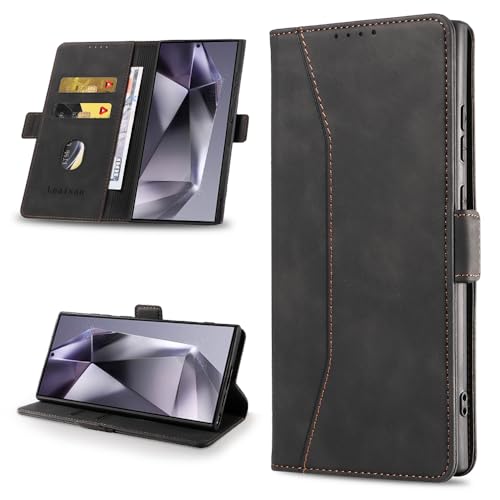 Leaisan Handyhülle für Samsung Galaxy S24 Ultra Hülle (Not S24) Premium Leder Flip Klappbare Stoßfeste Magnetische [Standfunktion] [Kartenfächern] Schutzhülle Samsung S24 Ultra 5G Tasche - Schwarz von Leaisan