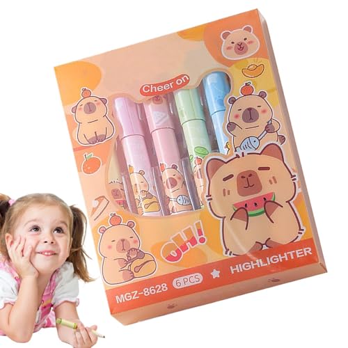 Capybara Highlighters - Cute Animal Highlighter Set, Capybara -Form Highlighters | Novelty Highlighter Briefpapier, Pastellfluoreszenzmarker -Stifte 6, Schüler Highlighter Stift Für Schreibtischdekora von LearnLyrics