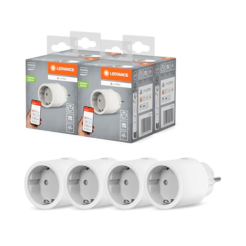 LEDVANCE SMART+ Indoor Plug, Smarte Steckdose mit Matter over WiFi, zur Einbindung konventioneller Geräte ins Smart Home, kompatibel mit Alexa, Google & Apple, misst&spart Stromverbrauch, weiss,4-Pack von Ledvance